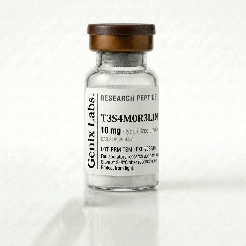 T3S4M0R3L1N: research peptide vial, lyophilized powder